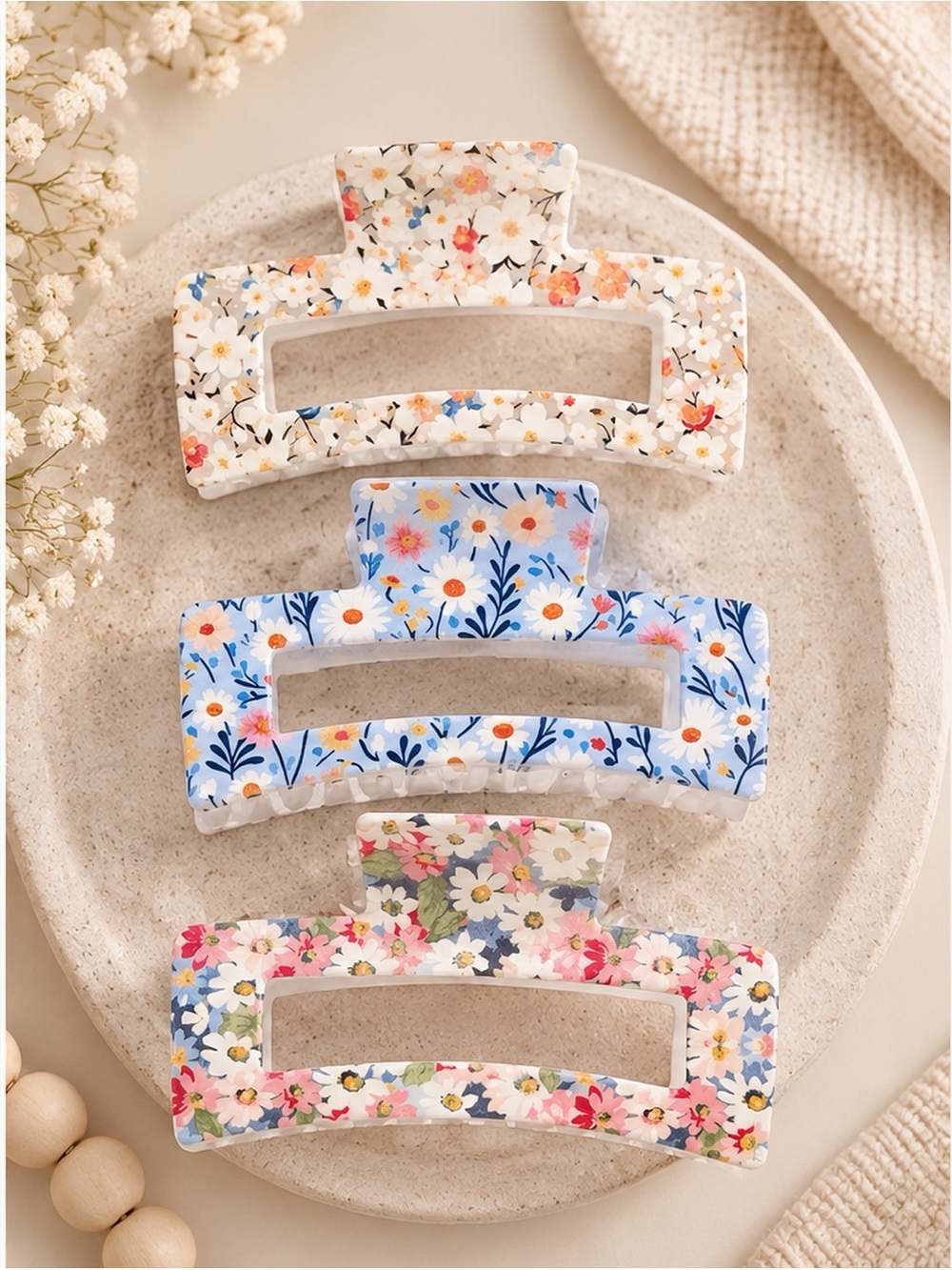 Floral Pattern Women’s Hair Claw Clip - Assorted Pastel Colors